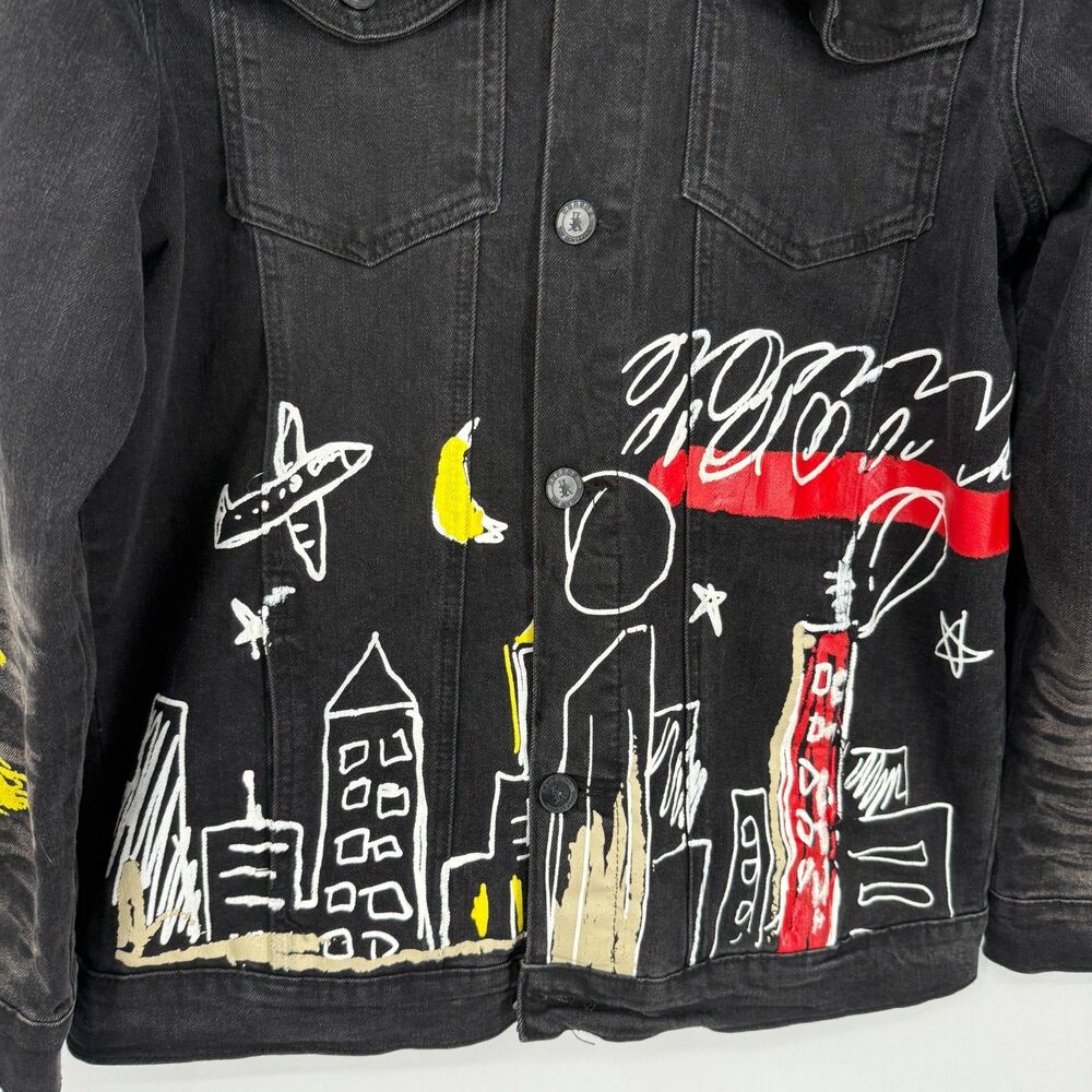 Reason Denim Jacket Graffiti Biker Emo Grunge Streetwear Art to Wear Men Size L - Picture 3 of 11